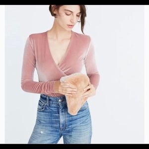 Madewell Velvet Wrap Bodysuit mauve Pink